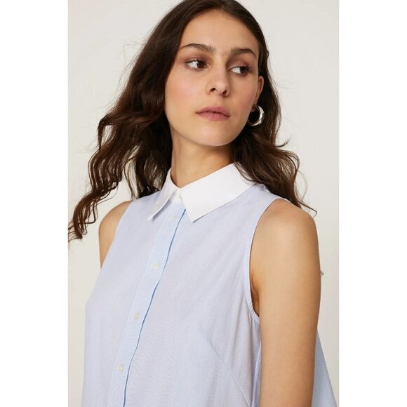 Peter Som Sleeveless Button Down Dress in White Yarn Dye Stripe 0 Womens - Picture 4 of 10